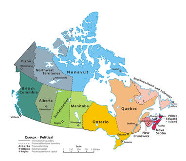 Map of Canada showing provinces